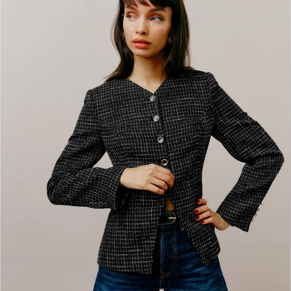 Reformation Terra Jacket Black Tweed - Size 8